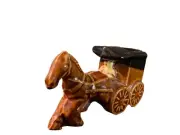 Vintage Cart And Horse Matchstick Holder Ceramic Drip Glaze Mid Century