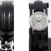 Casio LTP-1095E-7A Genuine Silver Ladies Watch Analog Black Leather Band New