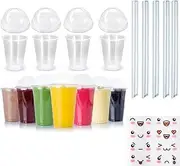 50PCS Reusable Covered Drinking Cups and 50PCS Straws,12 Oz /360 Ml, Covered Cold Drinks, Milk Tea, Coffee Cups, Perfect for Parties and Everyday Use