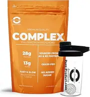Pure Product Australia - Whey Protein Blend (WPI + WPC + CASEIN) Powder - 100% Premium Grass-Fed AU & NZ - 28g Protein per Serve - 13g BCAAs - Non-GMO - 3kg (90 Servings) - Unflavour + Glass shaker