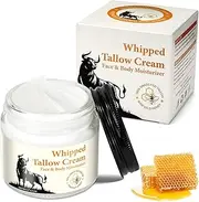Beef Tallow for Skin, Whipped Tallow & Honey Balm, Organic Tallow Face Moisturizer, Natural Grass-Fed Beef Tallow Cream with Raw Honey for Deep Hydration & Sensitive Skin Care, Suitable for All Skin Types (2.1oz)