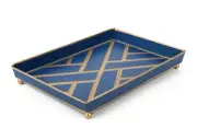 Jaye's Studio Newport Oliver Tray 12” - Hand Crafted, Blue & Gold - New! $62