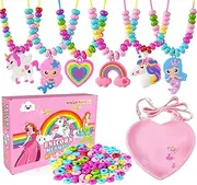 DIZRNOI Jewelry Making Kit for Girls Unicorn Mermaid Charm Necklace Making Supplies Beads Set Birthday Toy Gift DIY Arts and Crafts for Kids Age 3 4 5 6 7+ Year Old (Unicorn, Mermaid)