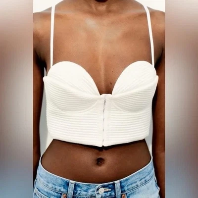 ZARA WOMAN NWT OYSTER WHITE BEADED PEARL CROP TOP SIZE XS
