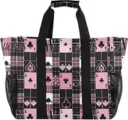 [sanluoli] Tote Bags Foldable Beach Bag Sandproof with Handles Car Tote Bag, Black and Pink Poker, 1 size