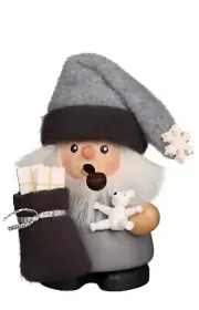 New for 2024 - Ulbricht Mini Grey Santa with Teddy Bear - German Incense Smoker