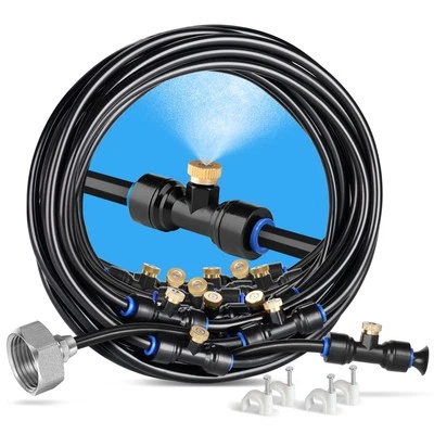 Misting Cooling System 59FT (18M) Misting Line + 20 Brass Mist Nozzles + Bras...