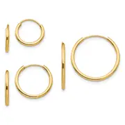 14K Yellow Gold Madi K Polished Endless Hoop 3 Pair Earring Set