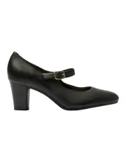 [Easy Steps] Melanie Leather Heeled Shoes in Black