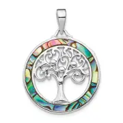 Silver Abalone Circle w/Tree of Life Pendant QP5134