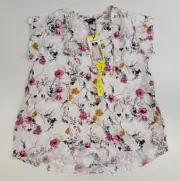 BUFFALO Women's White Floral Shirt Sz Small Blouse Tie Front Floral Cascade NWT
