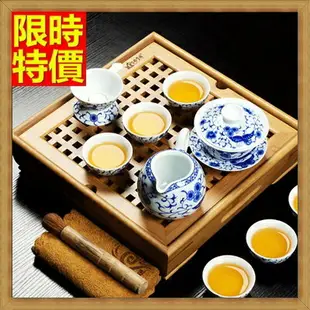 茶具組合含茶壺+茶杯+茶海+茶盤-素雅青花瓷竹製小茶盤品茗茶具套組2款68ad17【浙江進口】【米蘭精品】