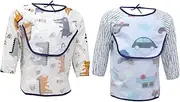 ERINGOGO Cartoon Long Sleeve Bibs Apron for Easy Clean Eating Playing Fouling Design with Smock Airplane