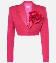 [Area] Area Floral-appliqué cropped wool blazer AU 12 pink