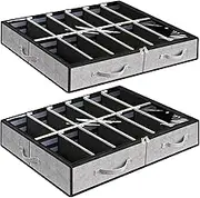 Anyoneer Under Bed Shoe Storage Organizer, Set of 2, Underbed Shoes Container with Adjustable Dividers, Fits 24 Pairs, Gray