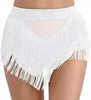 [TiaoBug] Womens Shiny Rhinestone Fringe Mini Shorts Female Stretchy Rave Disco Club Latin Salsa Dance Bottom