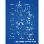 Messerschmitt Bf 109 Fighter Plane 2 Blueprint Plan Huge Wall Art Poster Print