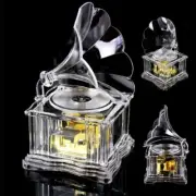 TRANSPARENT PHONOGRAPH WIND UP MUSIC BOX : SILENT NIGHT
