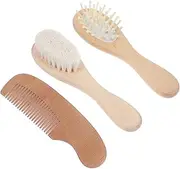 QUMIIRITY 3pc Baby Wooden Hair Brush Set Newborn Scalp Brush Comb Set Grooming Kit