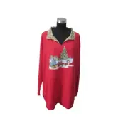 NWT HERITAGE CHARMS Red CHRISTMAS Tree Boat Print Long Sleeve Collared Shirt 3X