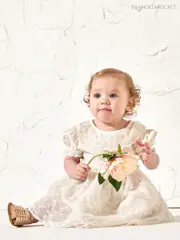 Angel & Rocket Cream 100% Cotton Amelia Tiered Lace Dress (164597) | $43