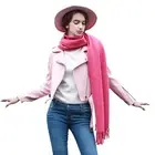 Premium Soft Cashmere Scarf Wrap Shawl Solid Color Wool Large Pashmina Gray/Red
