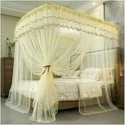Summer Bed Mosquito Net, Single Bed Double Bed Metal Support King Size Bed Curtain, Romantic Bedroom Decoration (Colour: Pink-1, Size: 200X220CM) (Color : Yellow, Size : 200X220CM)