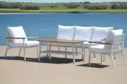 Modern 4-Piece White Aluminium Wheather Resistant Outdoor Lounge Set inc coffee table & pillows