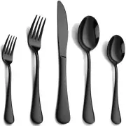 Black Silverware Set 20 Piece Stainless Steel Flatware Set for 4 Cutlery Uten...