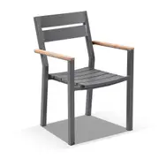 Capri Outdoor Aluminium Dining Chair with Teak Timber Arm Rests - Outdoor Chairs