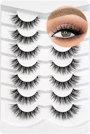 Happy Heartbeat 3D Clear Band Lashes 15mm Soft Faux Mink Lashes Natural Look Cat Eye Wispy Fake Eyelashes Short Cross Reusable False EyeLashes 7 Pairs (No.212)