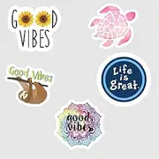 Good Vibes Pink Sea Turtle Life is Great #2 Vinyl Decal Sticker Pack of 5 for Laptop - Water Bottle - Cars,SUV and Bikes