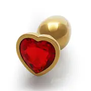 Ouch Red Heart Gem Metal Gold Plug Small