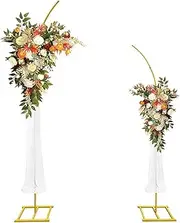 Metal Arch Backdrop Stand Set of 2 Gold Curved Top Arch Wedding Backdrop Stand, 6.72ft (2.05M) and 7.87(2.4M)ft Balloon Arch Frame for Ceremony, Birthday Party, Anniversary, Baby Shower Floral Stand Backdrop Decoration