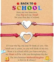 [FIEEFX] Back to School/First Day of School Bracelet Gifts, First Day of Kindergarten Preschool First/Second Grade Bracelet Gifts, Set of 2 Matching Mother and Daughter Heart Bracelets for Mom and Daughter