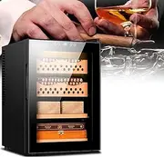 [LBMED] Electronic 50L Cigar Cooler Humidor, Cigar Moisturizing Cabinet with 3-Tier Cedar Wood Shelf, 1° Precise Temperature Control and Humidity 60-80% Adjustable, 360° Air Circulation, for Bar