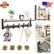29-Inch Grey Wall Mounted Coat Rack with Shelf and 5 Hooks for Stylish Entryway