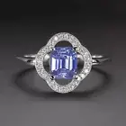 SAPPHIRE DIAMOND COCKTAIL RING EMERALD CUT FLOWER SCALLOPED HALO 14k WHITE GOLD