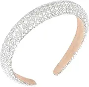 Silver Padded Rhinestone Sparkly Headband Bling Headbands for Women Shiny Head Bands for Women's Hair Dressy Glitter Fashion Fancy Sparkle Beaded Headbands Head Band Hair Accessories for Girls (White, One size)
