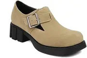 [IKOFLYE] Womens Pumps Oxfords Faux Suede Platform Dress Shoes Chunky Mid Heels Oxford Buckle Strap Pumps Shoes Black