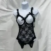 Oh là là Chéri One Size Open Cup Crotchless Teddy Lingerie - Black NWT