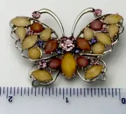 High Quality Faceted Lucite Crystal Brown Tan Pink Silver Butterfly Pin Brooch
