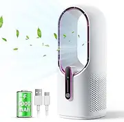 KONSIDEN Bladeless Desk Fan, 11.8 Inch Small Rechargeable Fan, Quiet Office Fan, 3 Speeds, Touch Control, Easy to Clean, Desk Fan Small Quiet, Ideal for Home, Office, Travel
