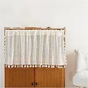 1 Panel Tassel Valance Curtains, Rod Pocket Voile Sheer Small Drape Country Rustic Window Valance Short Valances Half Window Curtain for Kitchen Basement Laundry, WxL(Beige,150x45cm(59x18in))