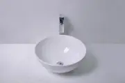 Bathroom Round Above Counter Top Basin - stone - Solid Surface White Matt Finish