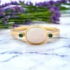 14k Yellow Gold 8x6 mm Oval Cut Natural Fire Opal Ring Green Emerald Ring