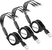 Aywenny [2025 Upgraded] 3 Pack USB Type C Retractable Cable Fast Charging 3.3FT, QC 3.0 Sync Data Charger Cord with 3 USB C Port, for Galaxy S22 S21 S20 S10 Note 20, LG, G6 (Black)
