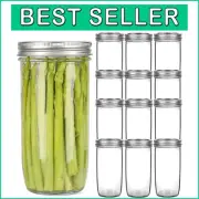 Wide Mouth 24oz Mason Jars - 12 Pack Airtight Glass Canning Storage Solutions