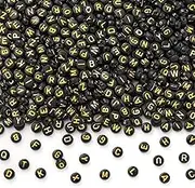 ToBeIT Acrylic Alphabet Letter"A-Z" Cube Beads 1000 pcs Black & Gold Letter Beads for Jewelry Making, Bracelets, Necklaces (4x7black & Gold)