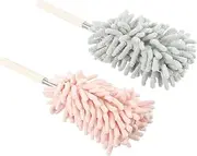 SECFOU 2Pcs Telescopic Microfiber Duster Bendable Dust Cleaning Tool for Ceiling Wall Furniture Car Machine Washable Flexible Head Nordic Nordic